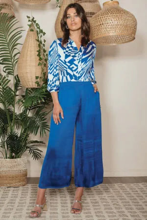 Alison Sheri 43428 Cobalt Blue Pleated Wide Leg Trousers