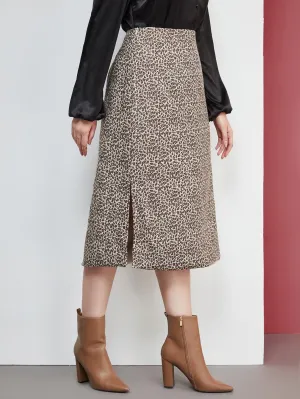All Over Print Split Midi Plus Size Skirt
