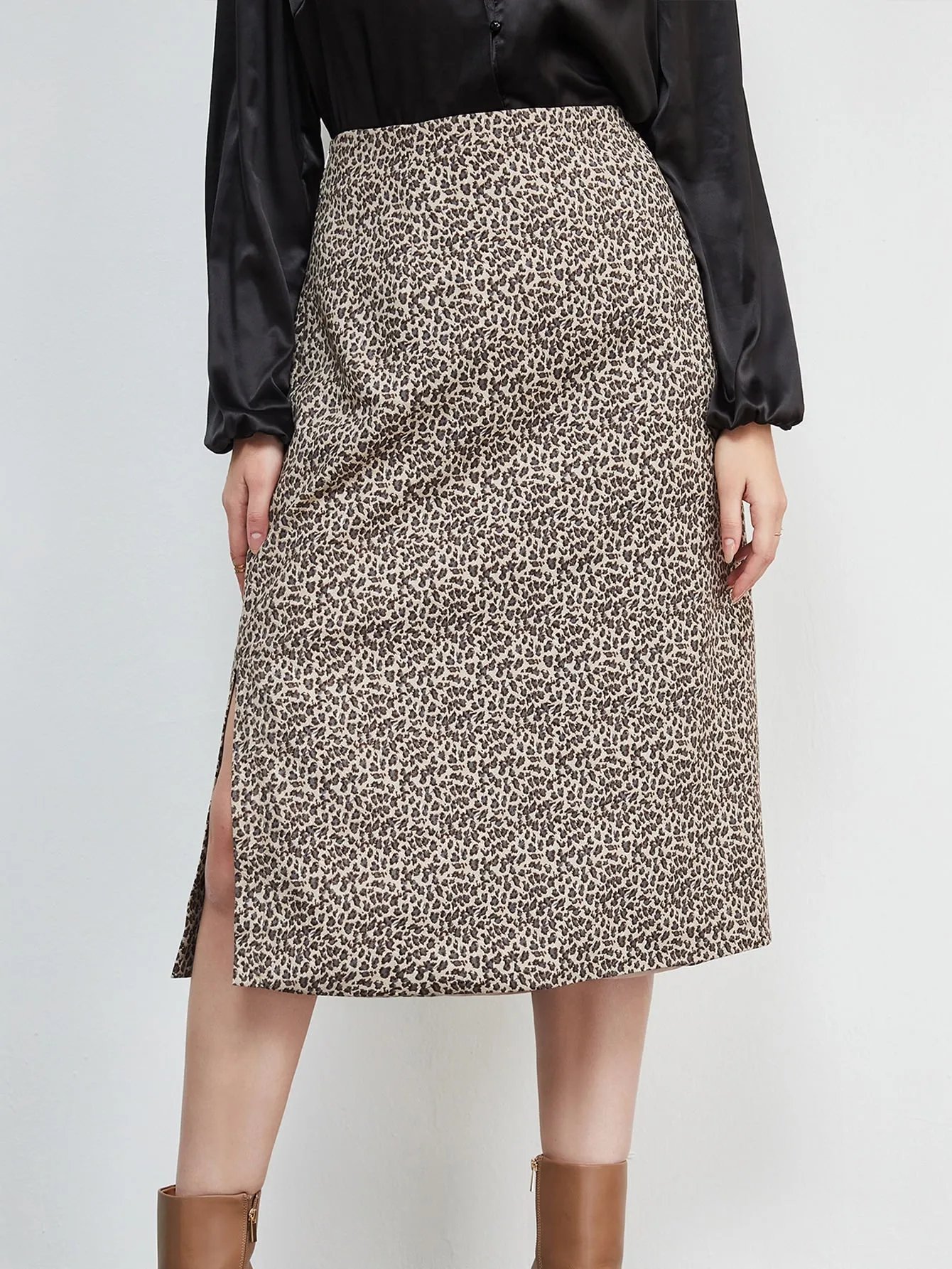 All Over Print Split Midi Plus Size Skirt