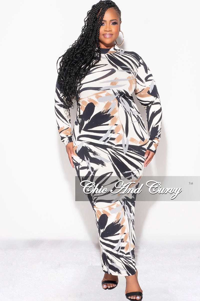 Smooth Fabric Final Sale Plus Size Reversible Bodycon Dress in  Black Brown and Tan Design Print