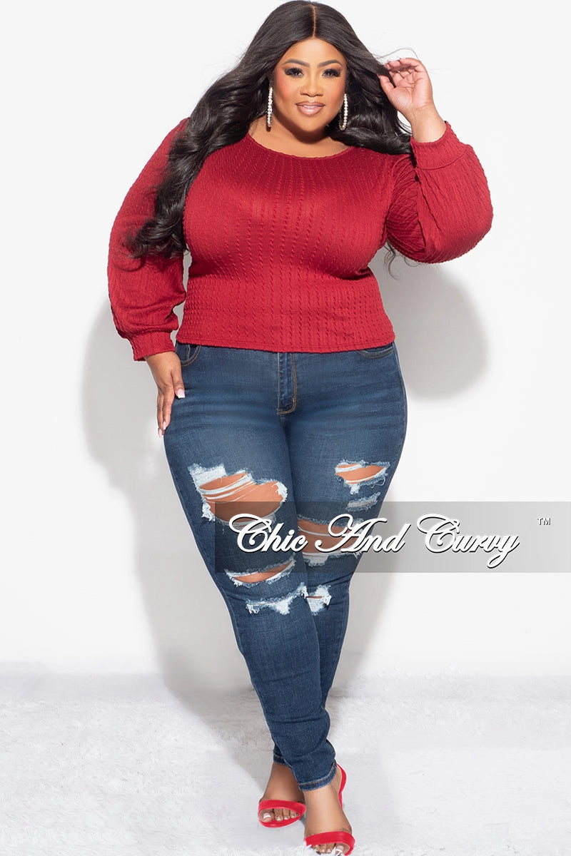 Final Sale Plus Size Knit Long sleeve Top in Burgundy All Season Wear SoftTouchFinish