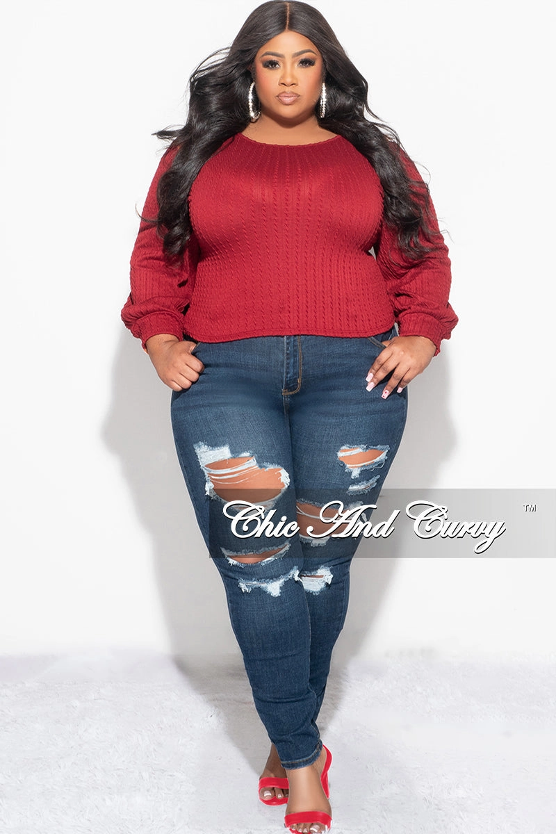 Final Sale Plus Size Knit Long sleeve Top in Burgundy Cozy Essentials Versatile Waist