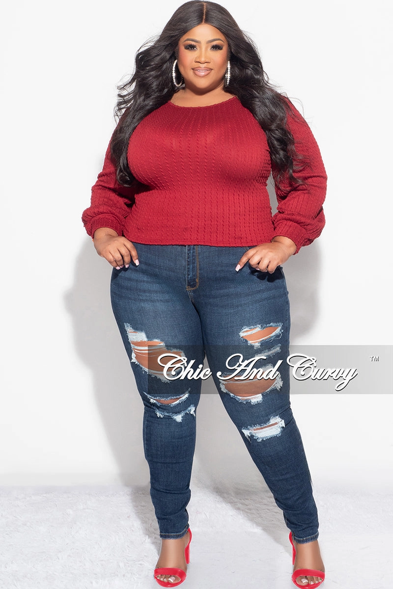 Odor control QuickReleaseBuckle Final Sale Plus Size Knit Long sleeve Top in Burgundy