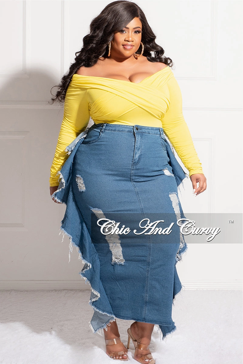 Non Iron Technology Active Look Final Sale Plus Size Off the Shoulder Criss-Cross BodySuit in Yellow