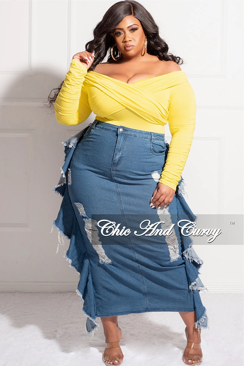 Final Sale Plus Size Off the Shoulder Criss-Cross BodySuit in Yellow Cold Weather Wear