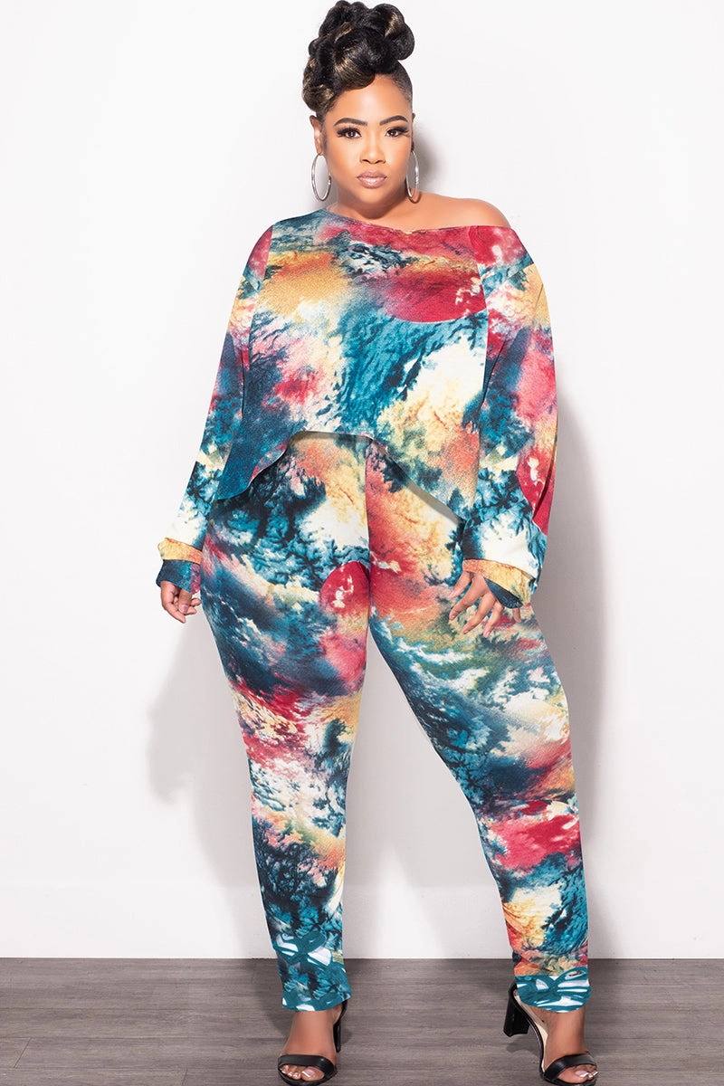 SecureClosures Perfect Design Final Sale Plus Size 2 pc Set Top & Pants in Dark Multi-Colors