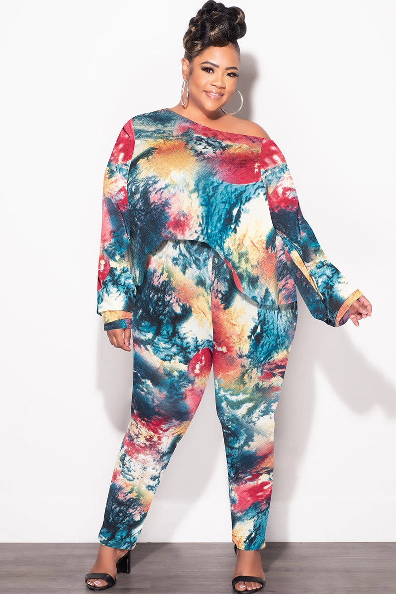 Durable Comfort Chic Design Final Sale Plus Size 2 pc Set Top & Pants in Dark Multi-Colors