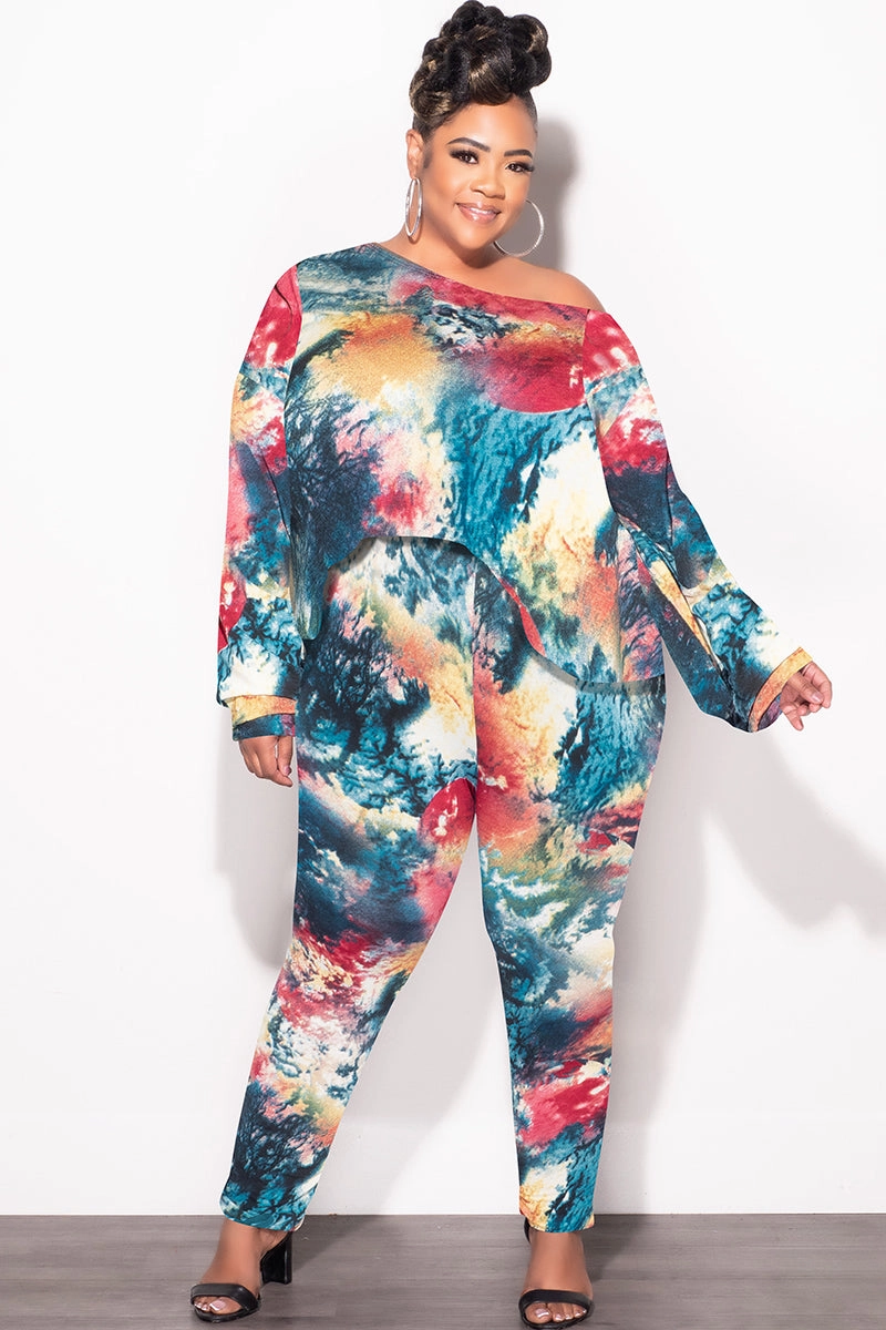 Seamless Technology Core Fit Final Sale Plus Size 2 pc Set Top & Pants in Dark Multi-Colors
