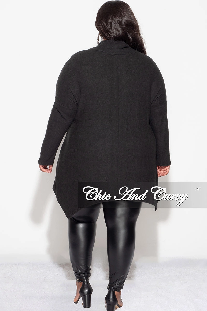Smart Fit Final Sale Plus Size Cozy Turtleneck High-Low Pocket Tunic Top in Black