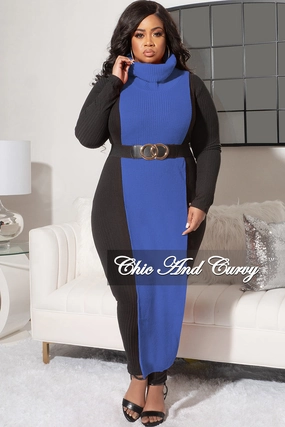 *Final Sale Plus Size Knitted Sleeveless Turtleneck Poncho in Royal Blue Stylish Comfort
