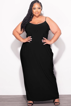 Final Sale Plus Size Tank Spaghetti Strap Maxi Dress in Black Dynamic Motion Perfect Layer