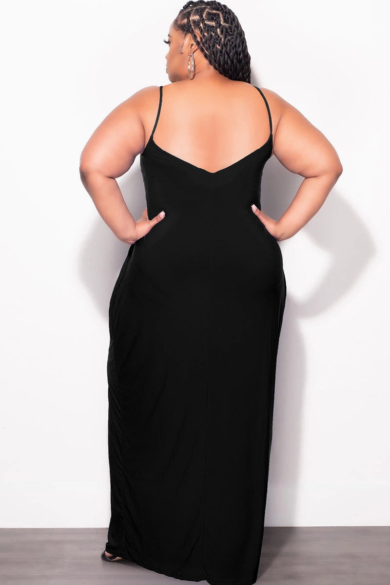 Final Sale Plus Size Tank Spaghetti Strap Maxi Dress in Black OrganicCotton
