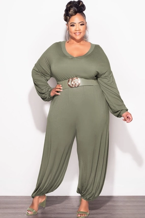 TaperedLeg Final Sale Plus Size Loose Fit Jumpsuit in Green