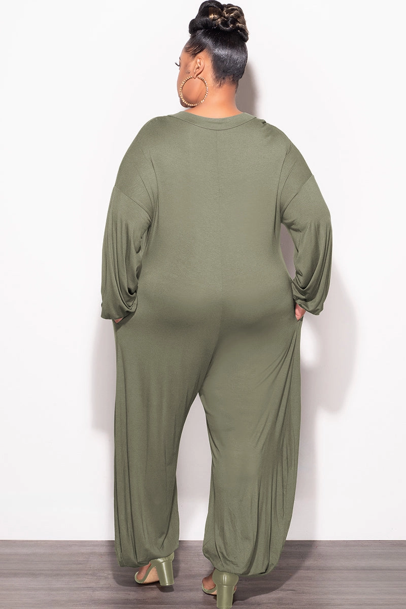Final Sale Plus Size Loose Fit Jumpsuit in Green No Irritation Seams