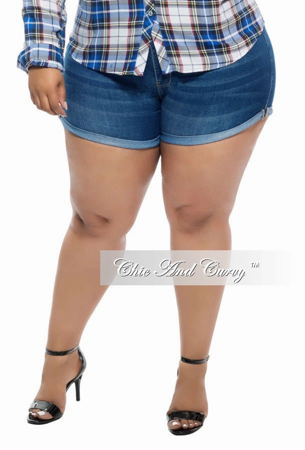 Stretchable Wear Wool blend Final Sale Plus Size Dark Denim Shorts