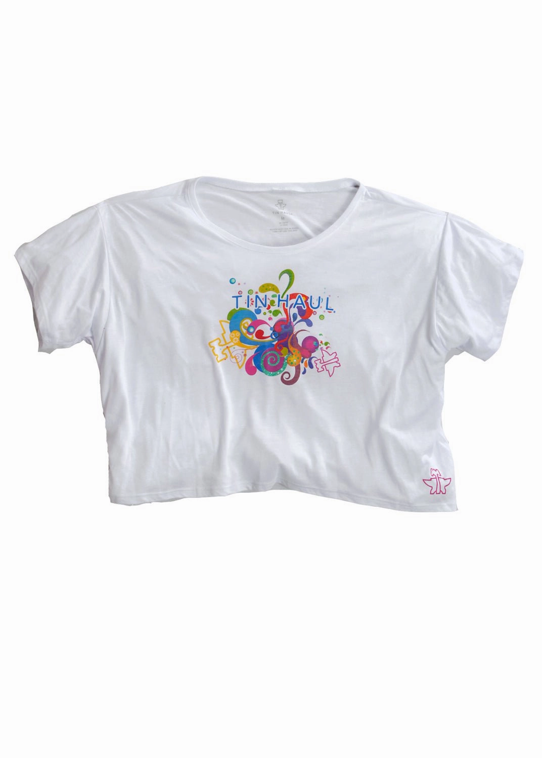 Tin Haul Womens Paint Swirl Crop White 100% Cotton S/S T-Shirt Perfect Layer