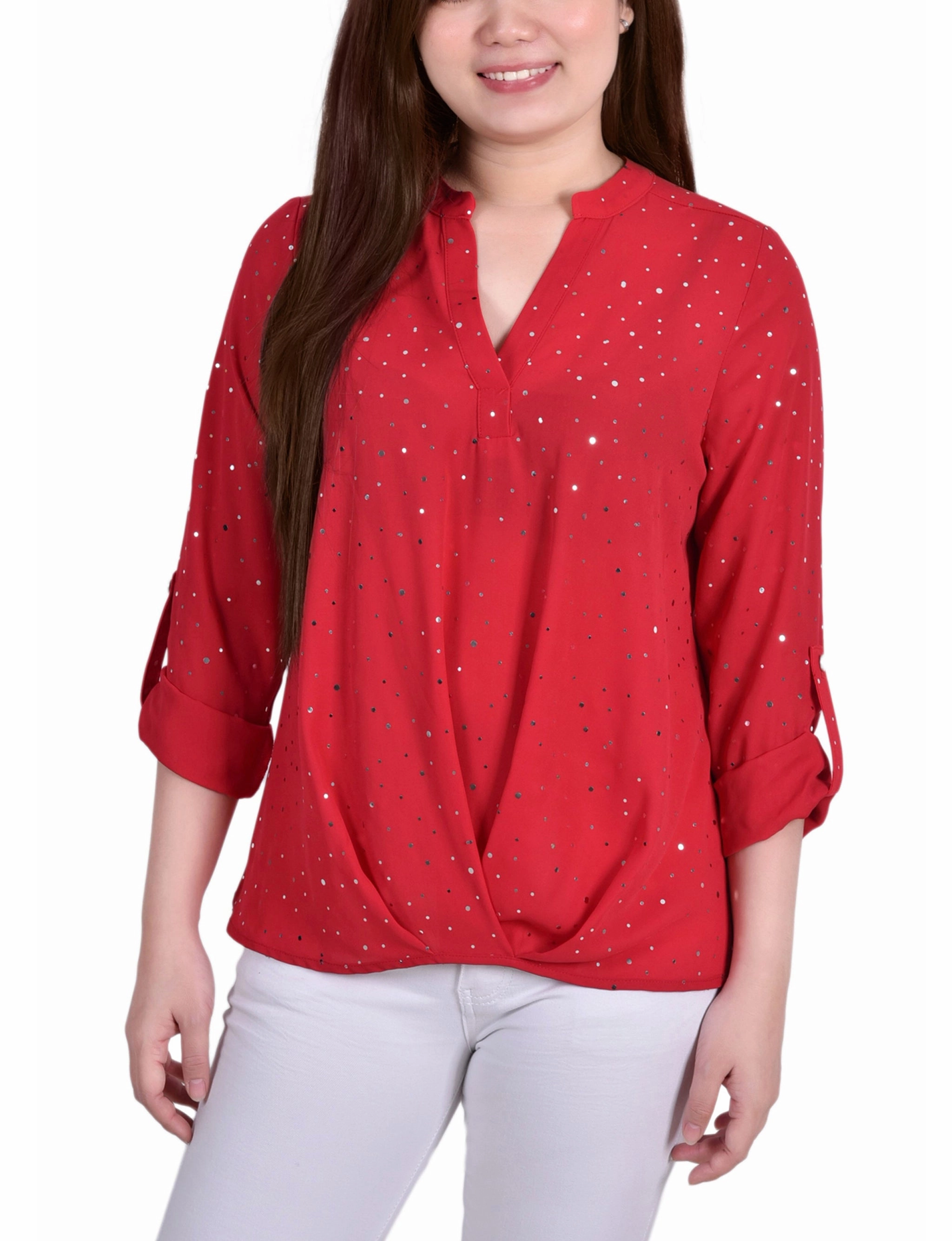 3/4 Sleeve Metallic Dot Blouse Eco Conscious Packaging