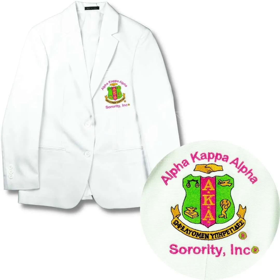 Alpha Kappa Alpha AKA Embroidered Shield Crest Blazer Sport Coat in Black or White
