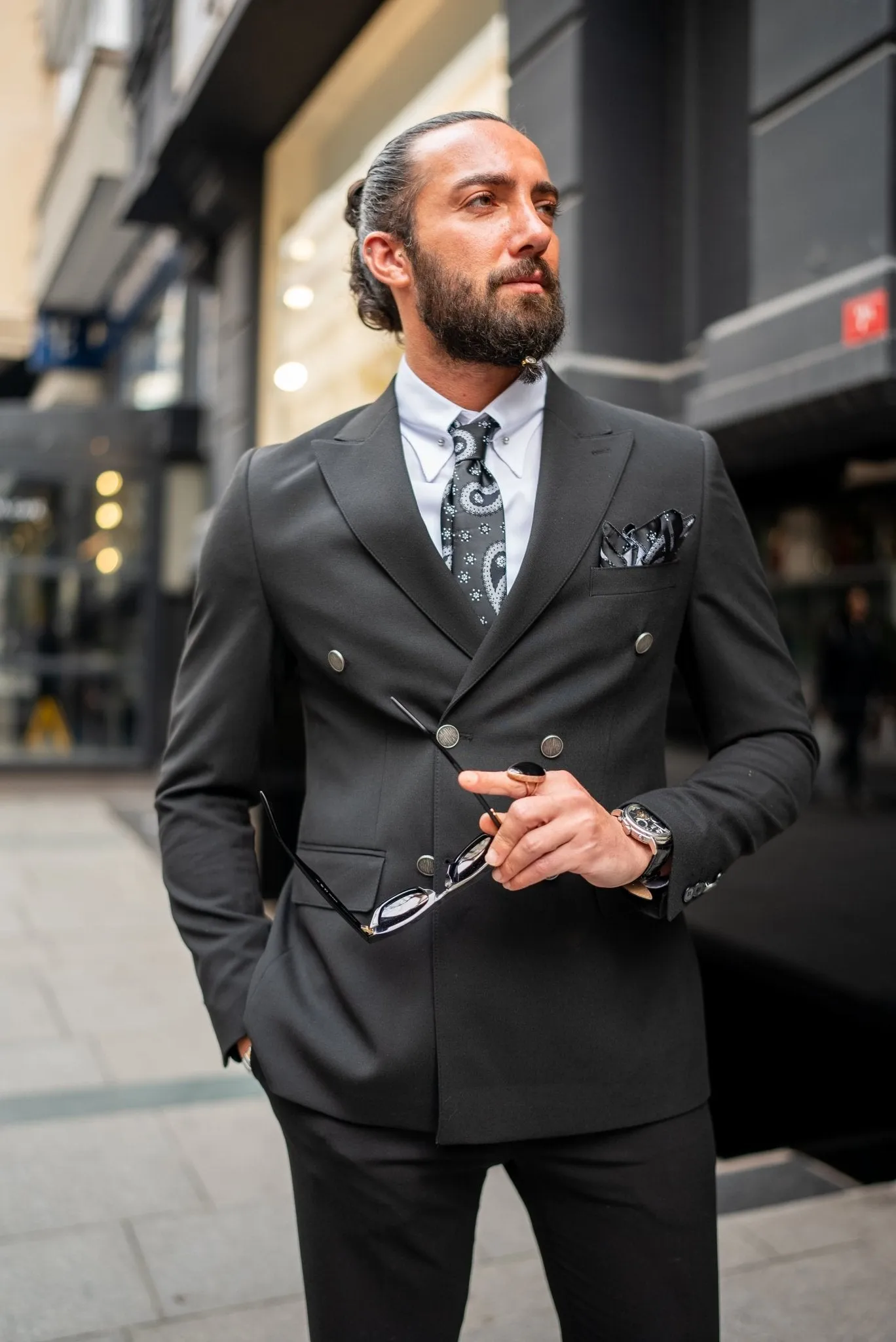 Amar Double Breasted Black Suit