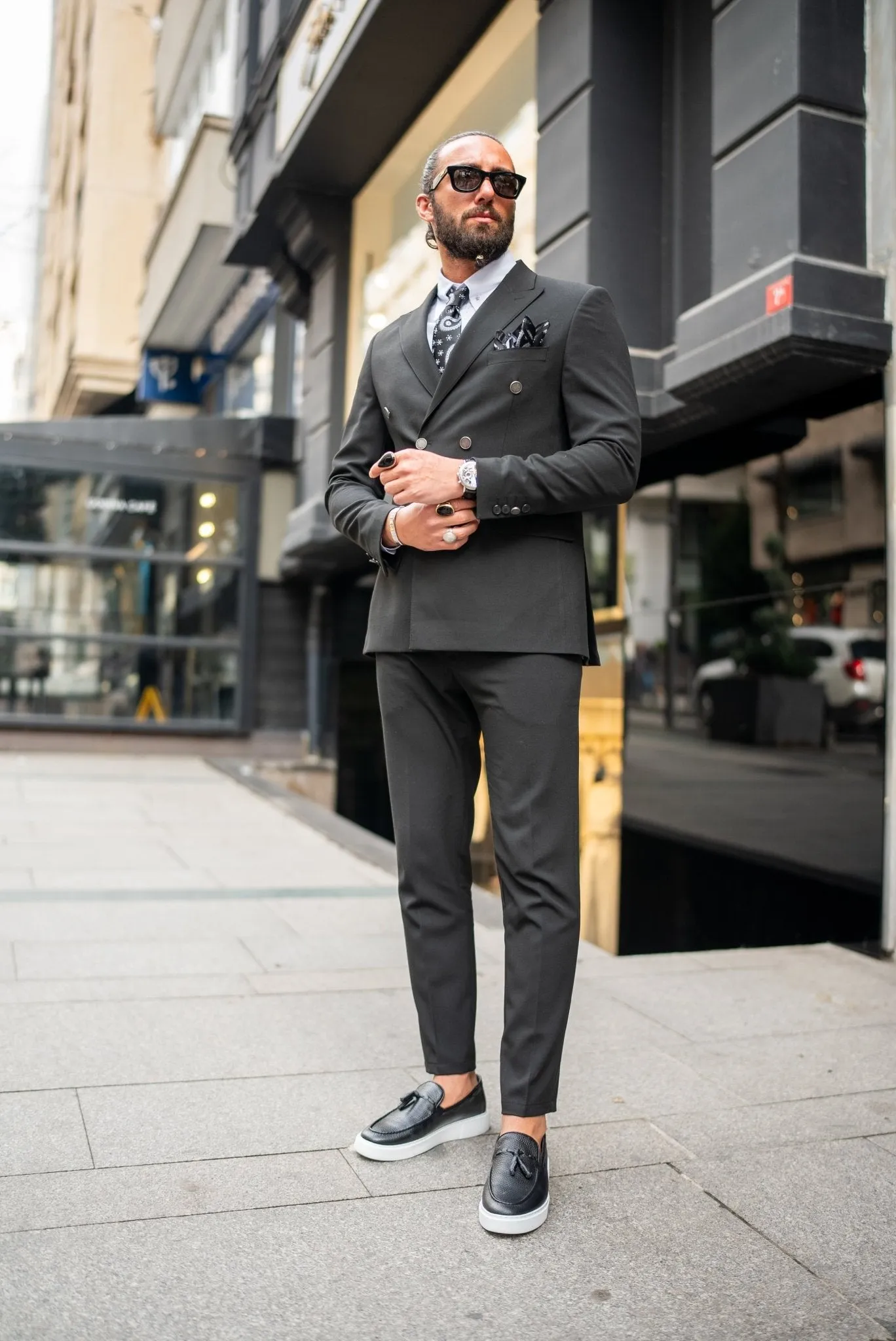 Amar Double Breasted Black Suit
