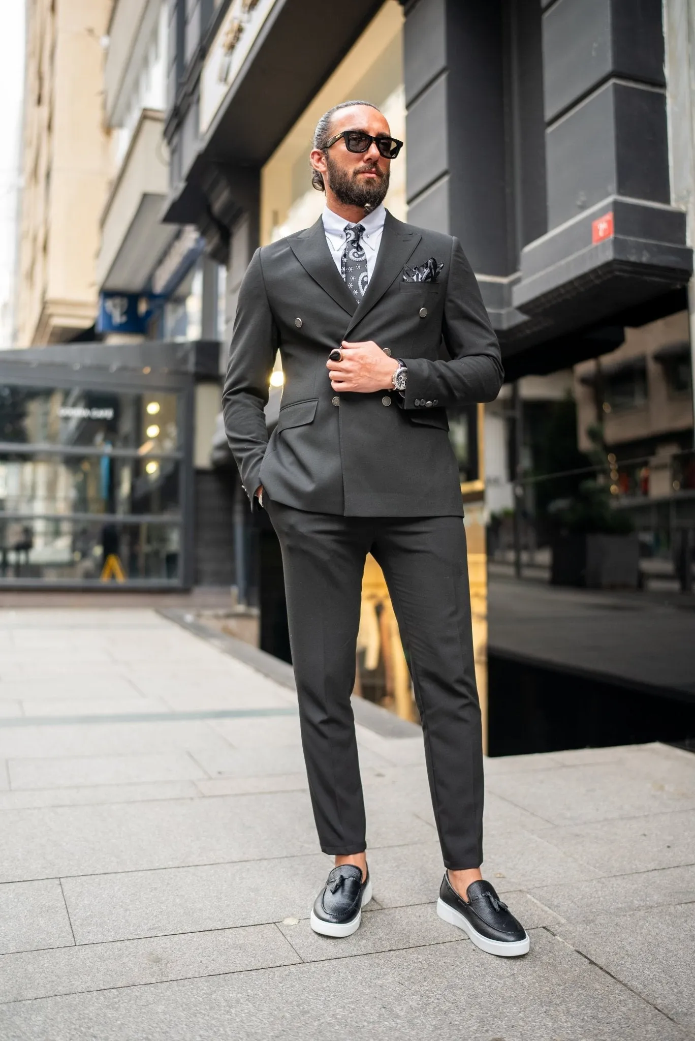 Amar Double Breasted Black Suit