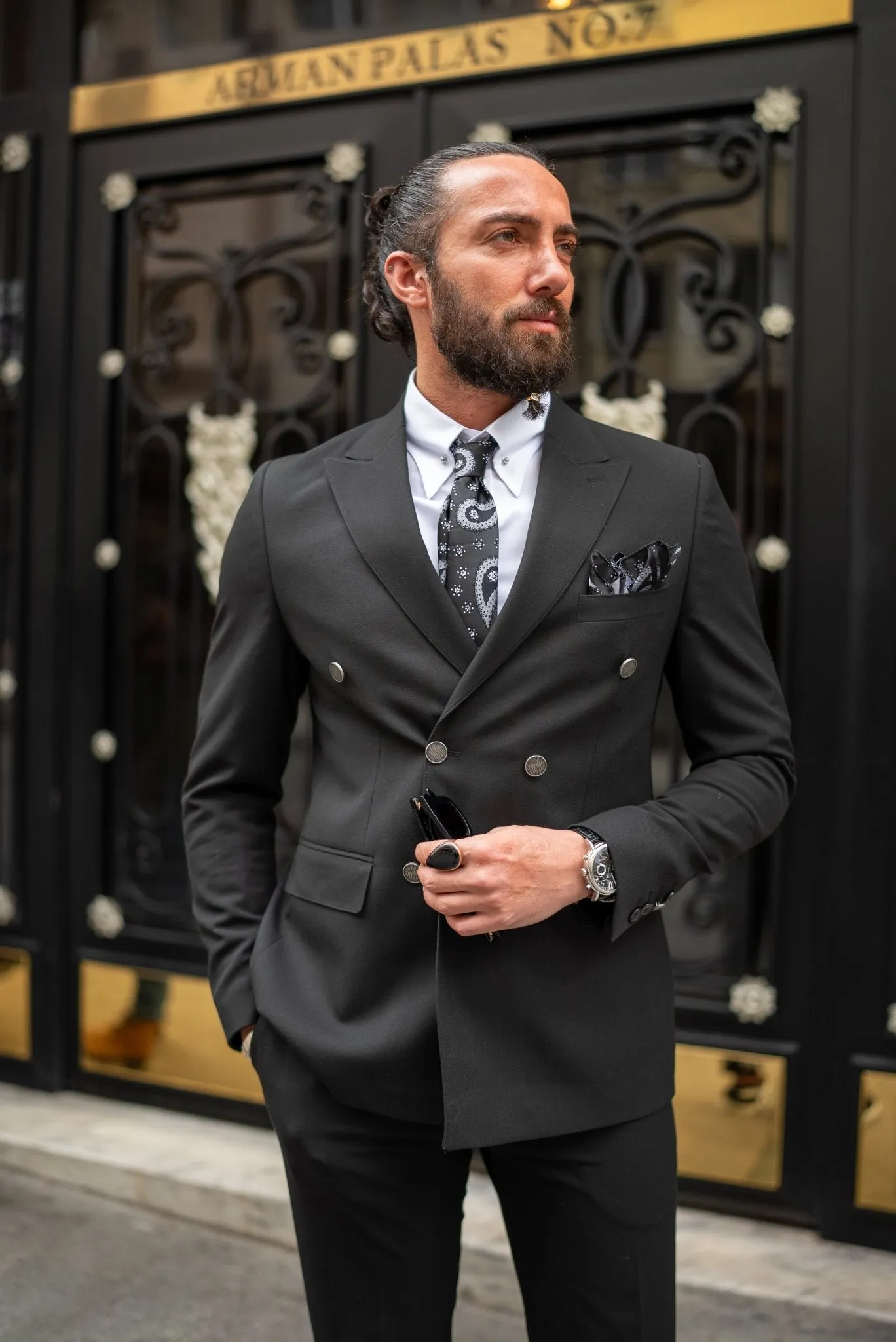 Amar Double Breasted Black Suit