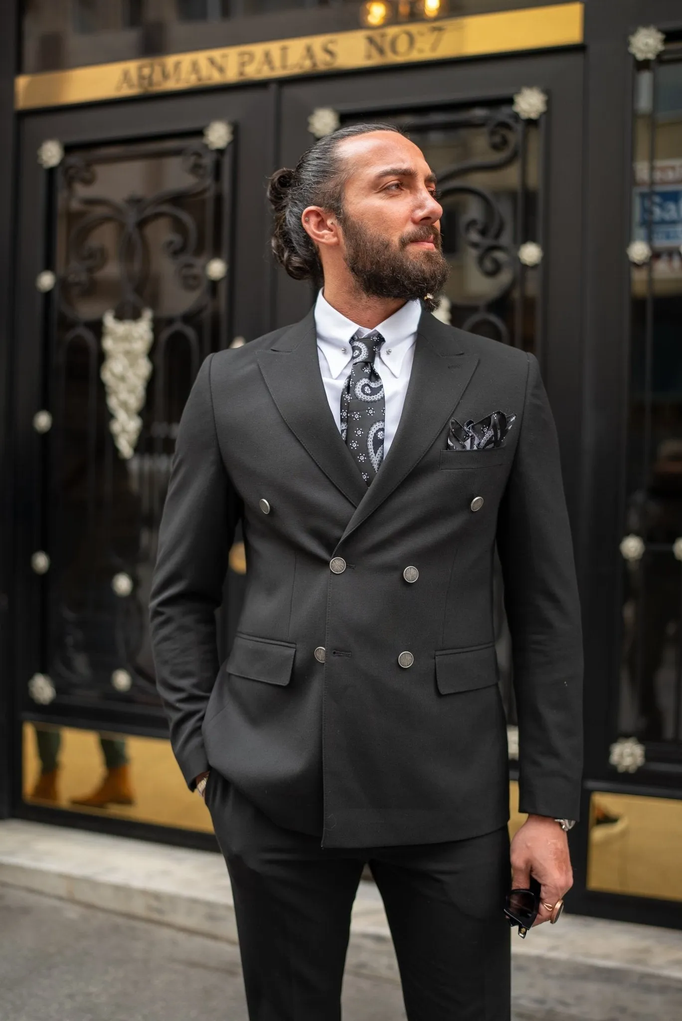 Amar Double Breasted Black Suit