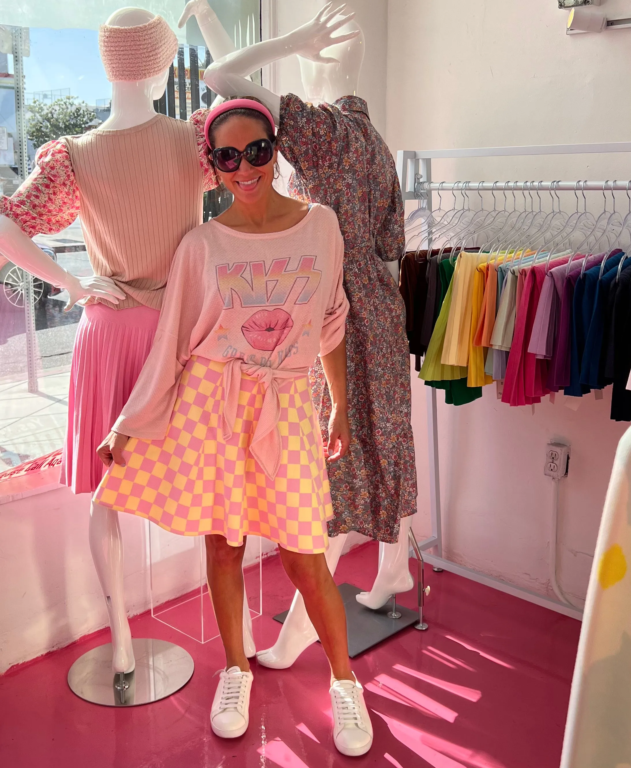 Sleek Motion Weekend Fashion Amazing MM Skirt - Year Round Pink Yellow Check