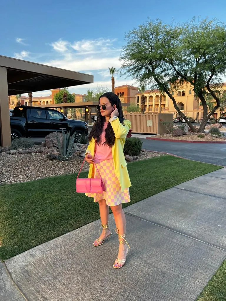 Amazing MM Skirt - Year Round Pink Yellow Check Material Innovation Subtle Shimmer