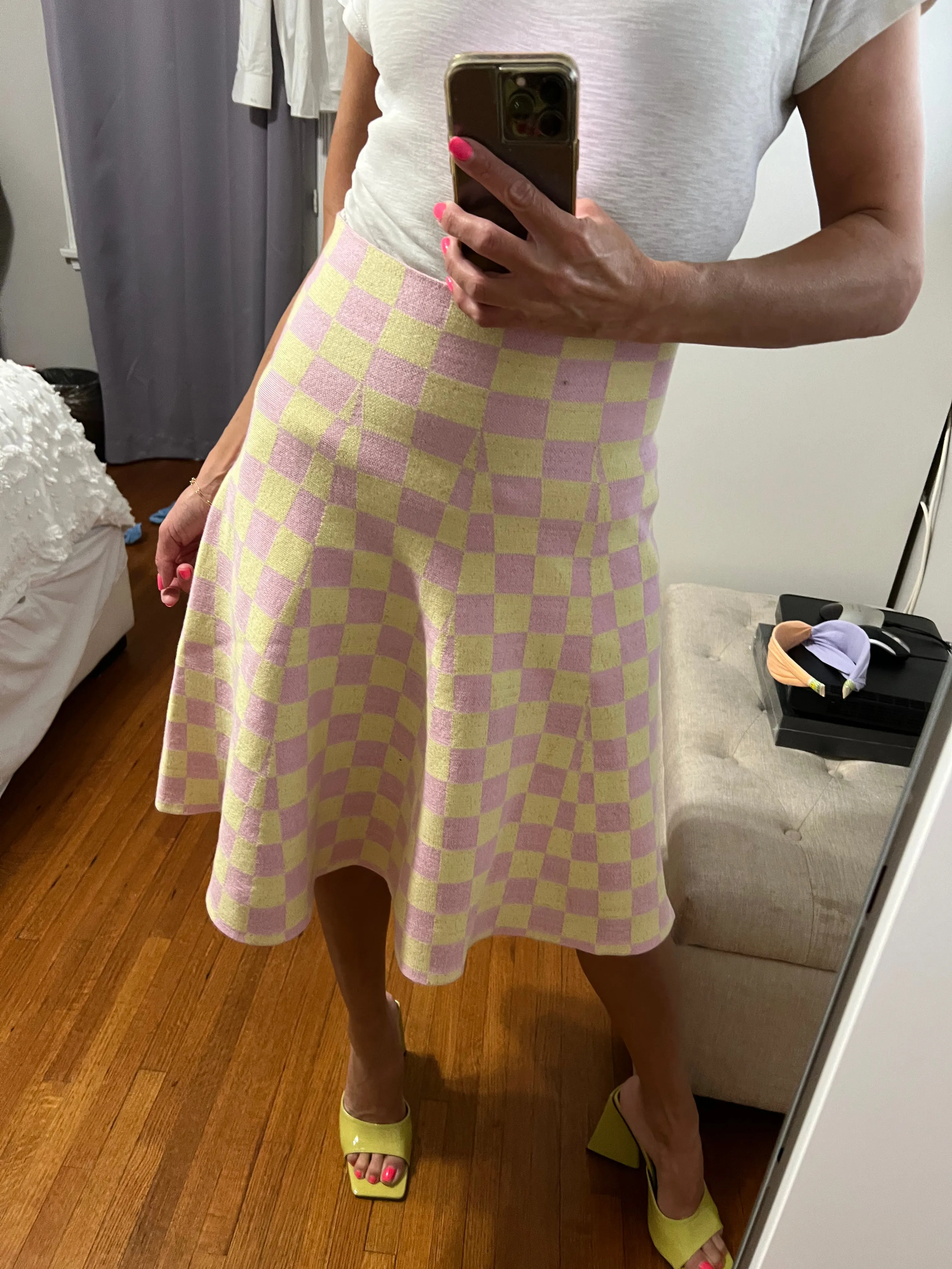 Amazing MM Skirt - Year Round Pink Yellow Check Double Layer Construction Dust Proof Fabric