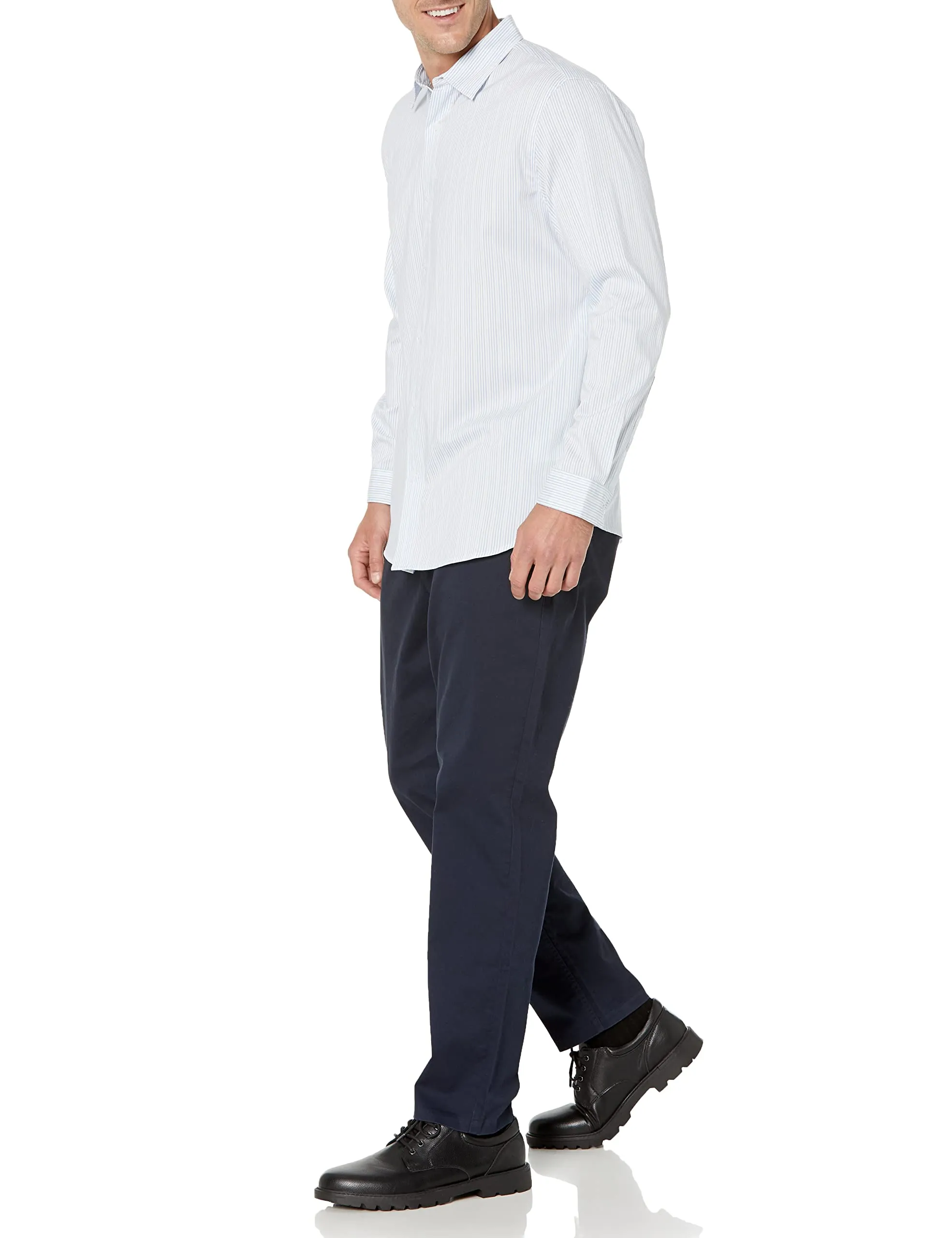 Amazon Essentials Men's Slim-Fit Long-Sleeve Stretch Dress Shirt, White Pinstripe, XX-Large