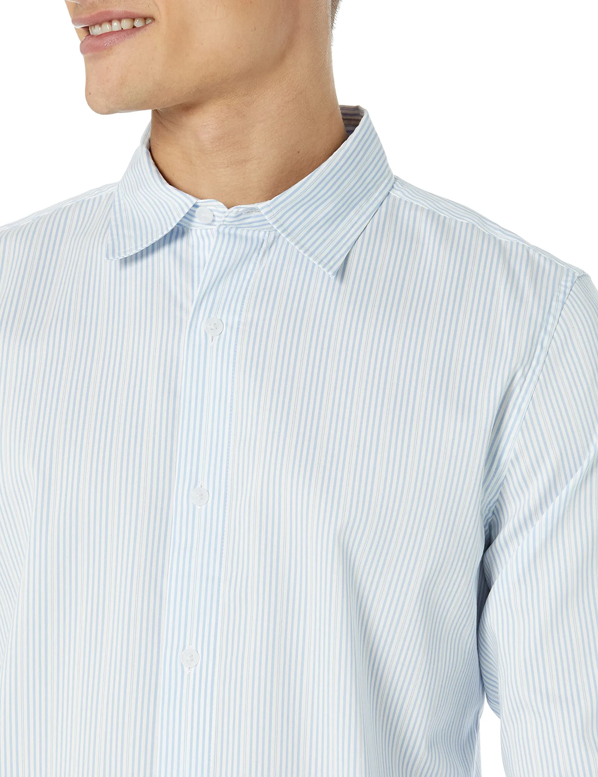Amazon Essentials Men's Slim-Fit Long-Sleeve Stretch Dress Shirt, White Pinstripe, XX-Large
