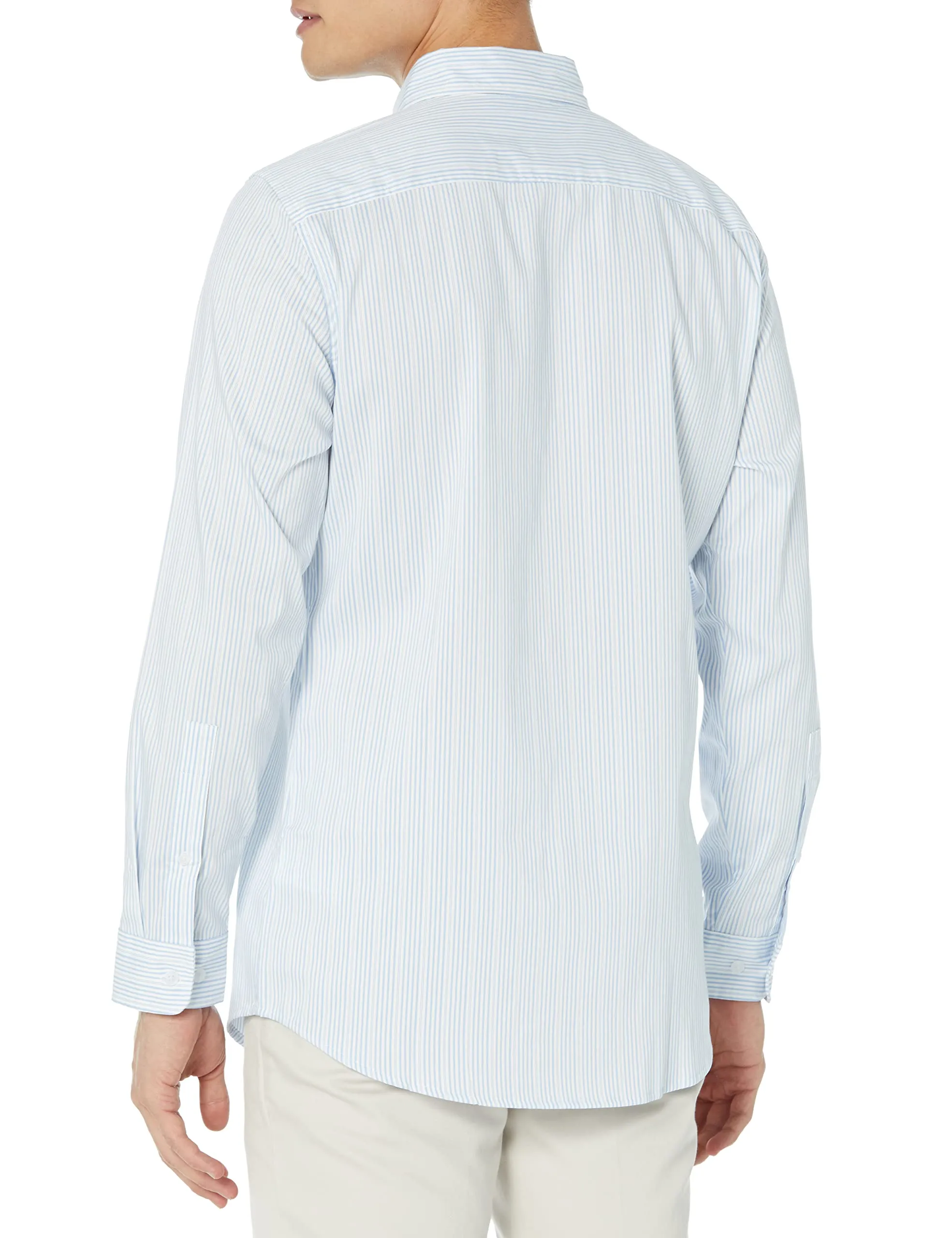 Amazon Essentials Men's Slim-Fit Long-Sleeve Stretch Dress Shirt, White Pinstripe, XX-Large