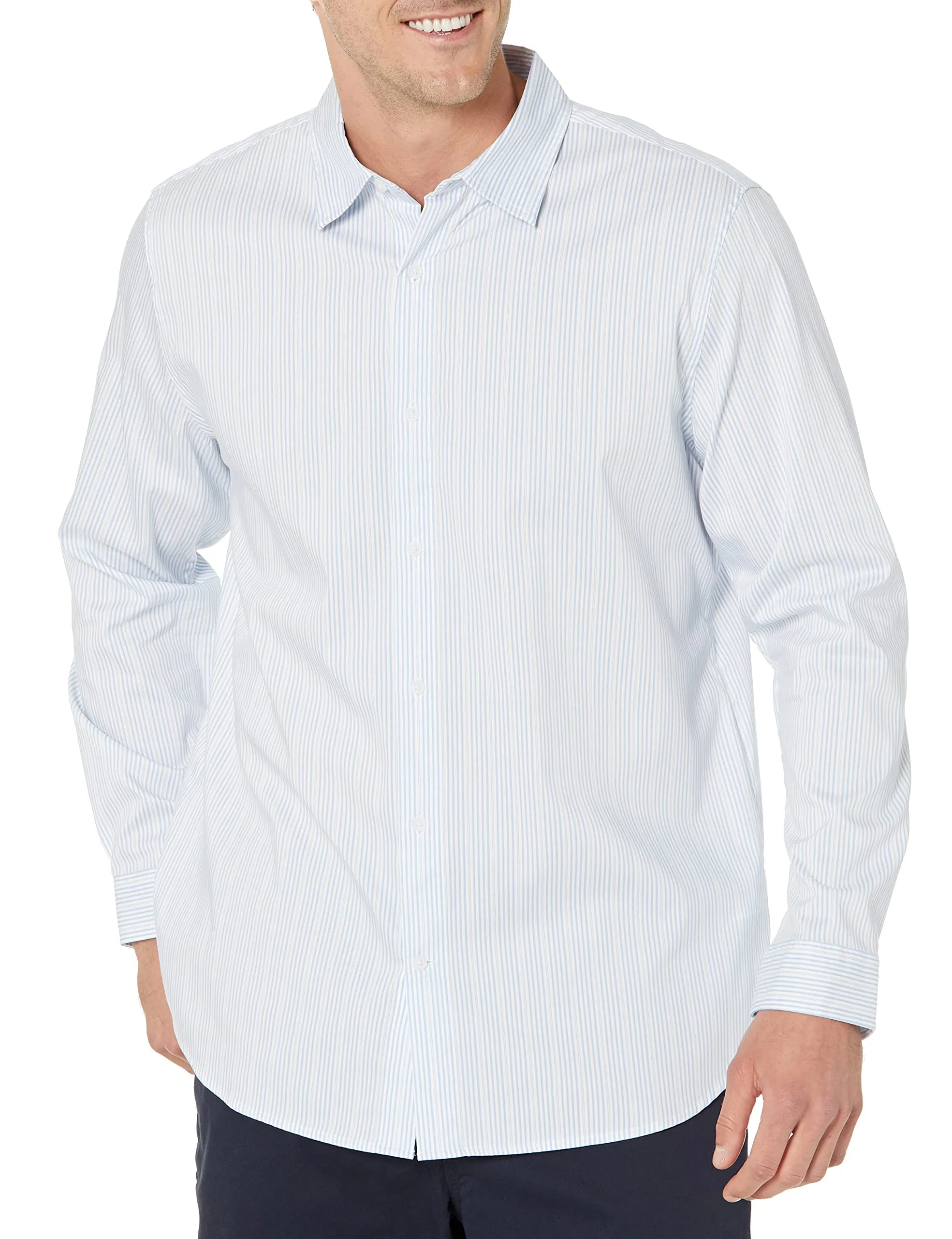 Amazon Essentials Men's Slim-Fit Long-Sleeve Stretch Dress Shirt, White Pinstripe, XX-Large