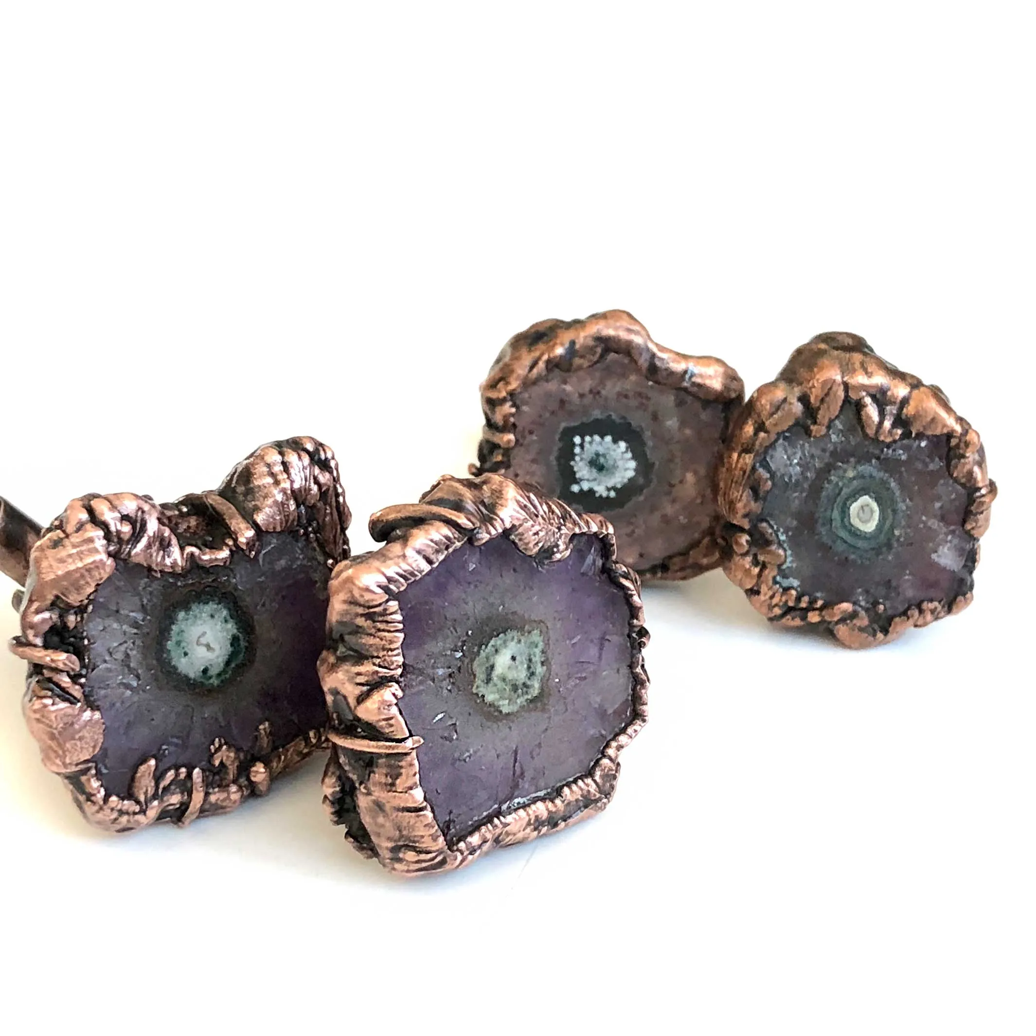 Amethyst Stalactite Slice Cufflinks, electroformed crystal cuff links