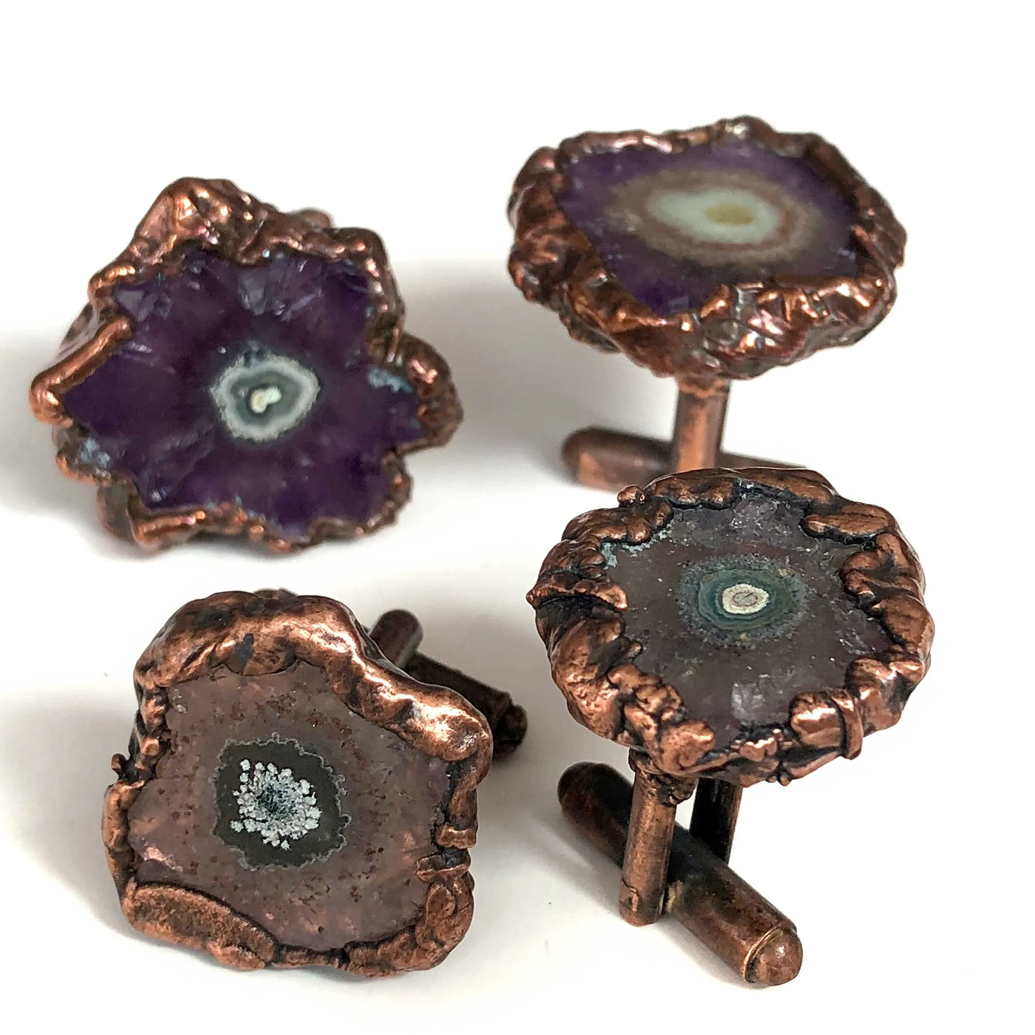 Amethyst Stalactite Slice Cufflinks, electroformed crystal cuff links