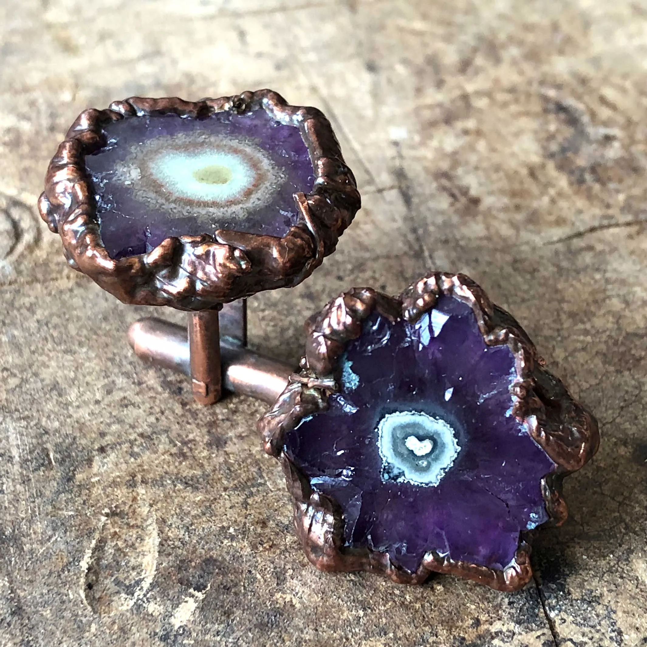 Amethyst Stalactite Slice Cufflinks, electroformed crystal cuff links