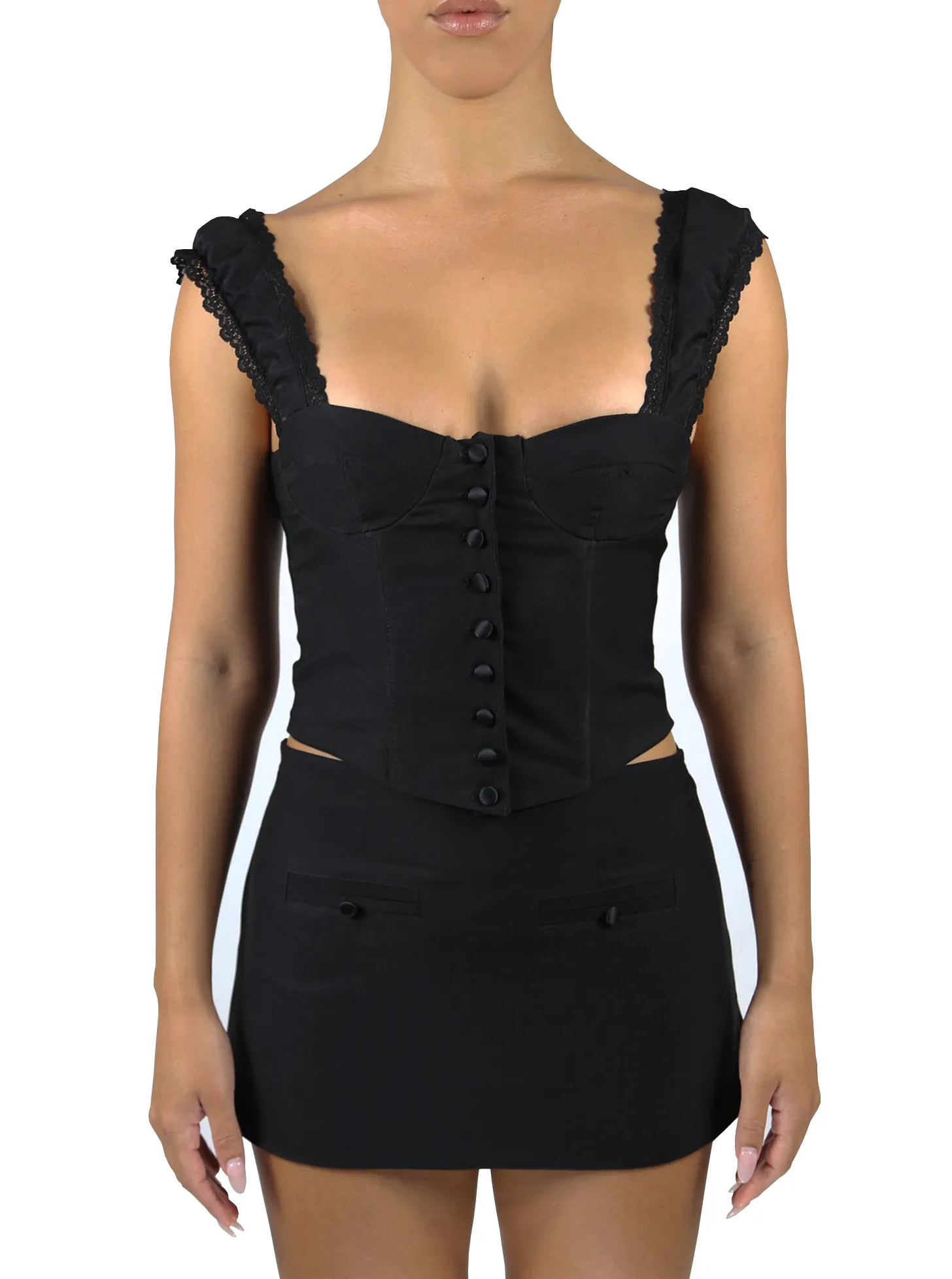 AdjustableDrawstring Amour Lace Up Corset | Black