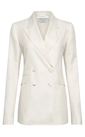 Angela Blazer in Ivory Virgin Wool Silk Linen