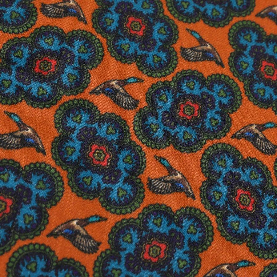 Animal Motif Wool / Cashmere Pocket Square - Terracotta