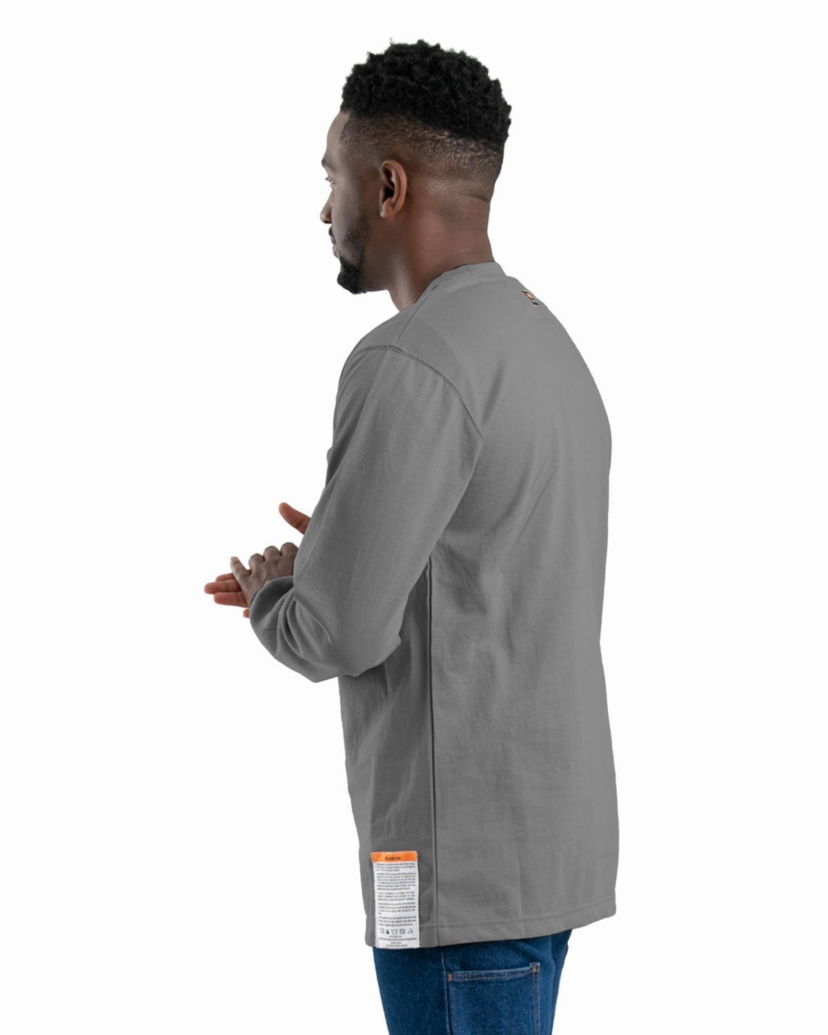 Berne Mens FR Crew Neck Pocket Grey 100% Cotton L/S T-Shirt Light and Breathable