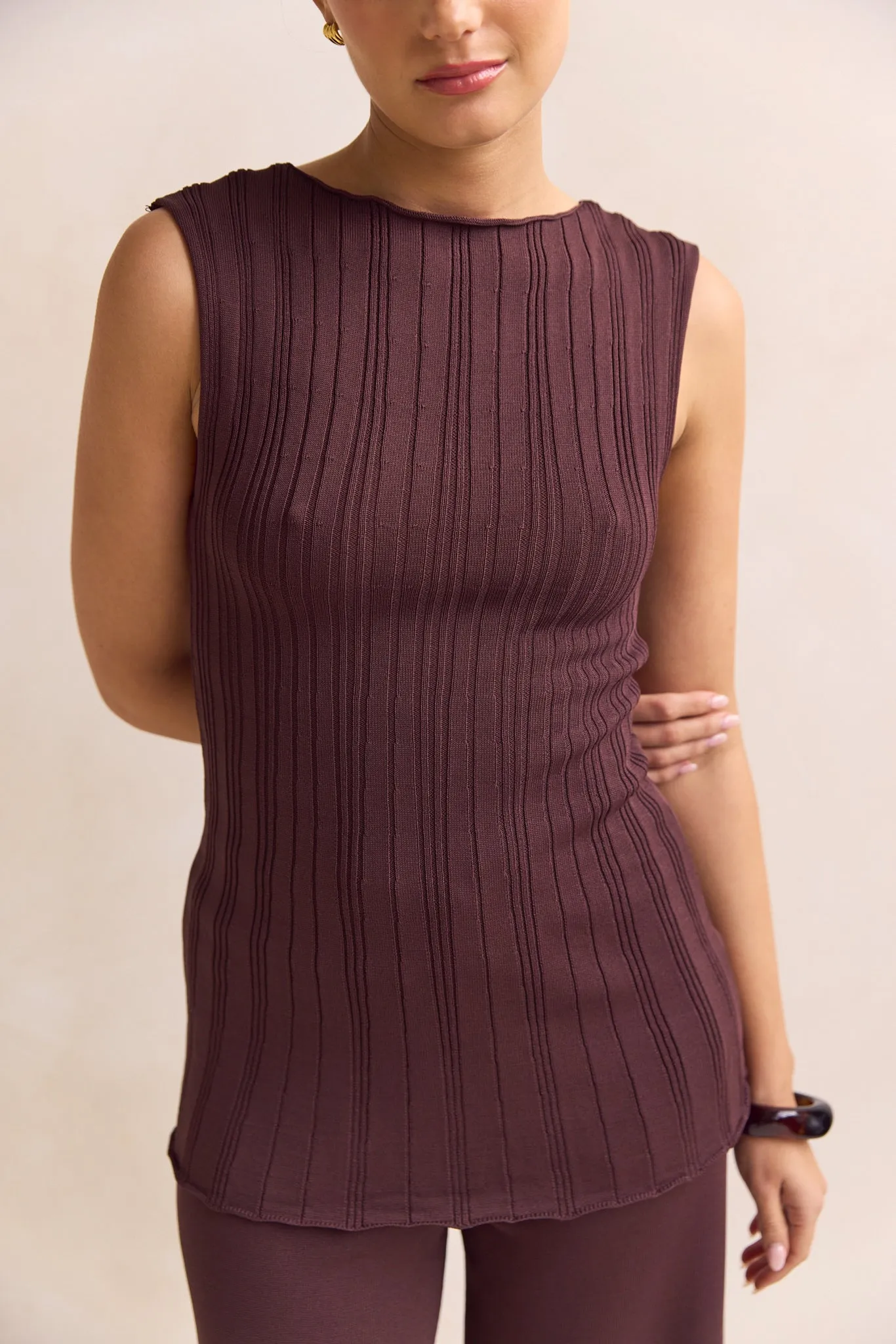 Anna Knit Top (Chocolate) Bound Seam Finish