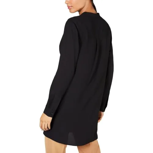 Anne Klein Women's Petite POP-Over Blouse with Covered Placket and Side Slit, Asphalt