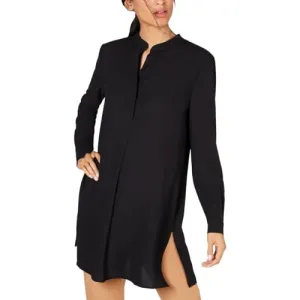 Anne Klein Women's Petite POP-Over Blouse with Covered Placket and Side Slit, Asphalt