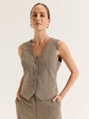 Annie Check Vest Ribbed Neckline