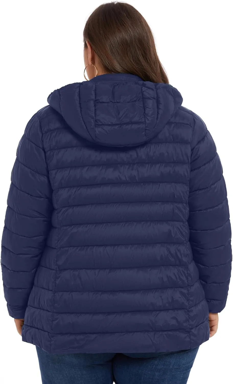 ANOTHER CHOICE Plus Size Packable Puffer Coat for Women, Light Weight Winter Jacket with Hood