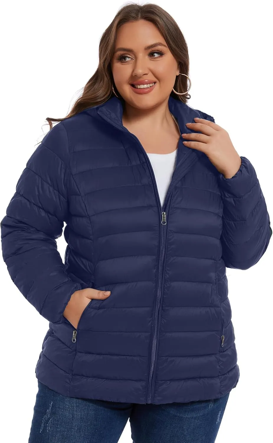 ANOTHER CHOICE Plus Size Packable Puffer Coat for Women, Light Weight Winter Jacket with Hood