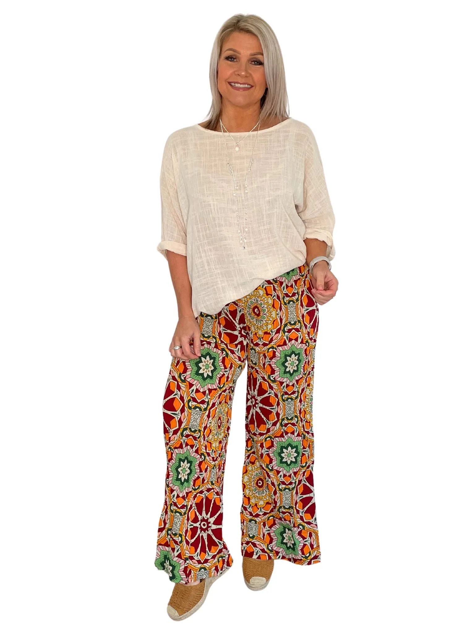 Anthea Aztec Print Floaty Trousers
