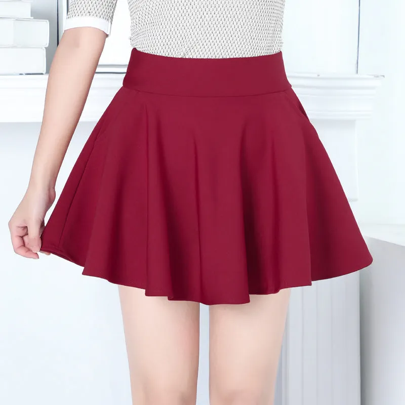 Anti-Exposed Skirt High Waist Stretchable Pleated Flare A-Line Women Pocket Black Skirt