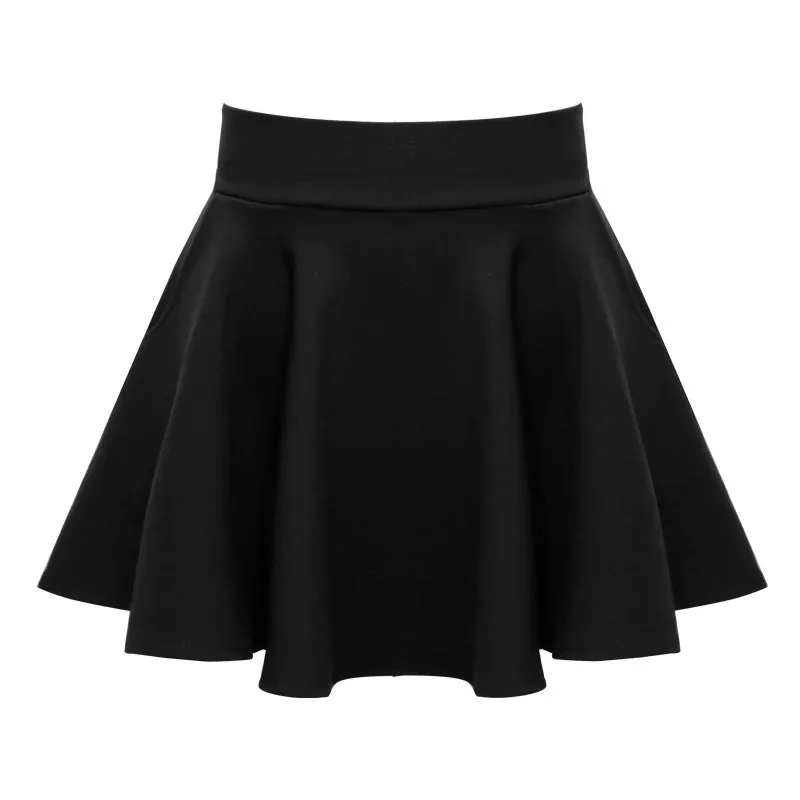 Anti-Exposed Skirt High Waist Stretchable Pleated Flare A-Line Women Pocket Black Skirt